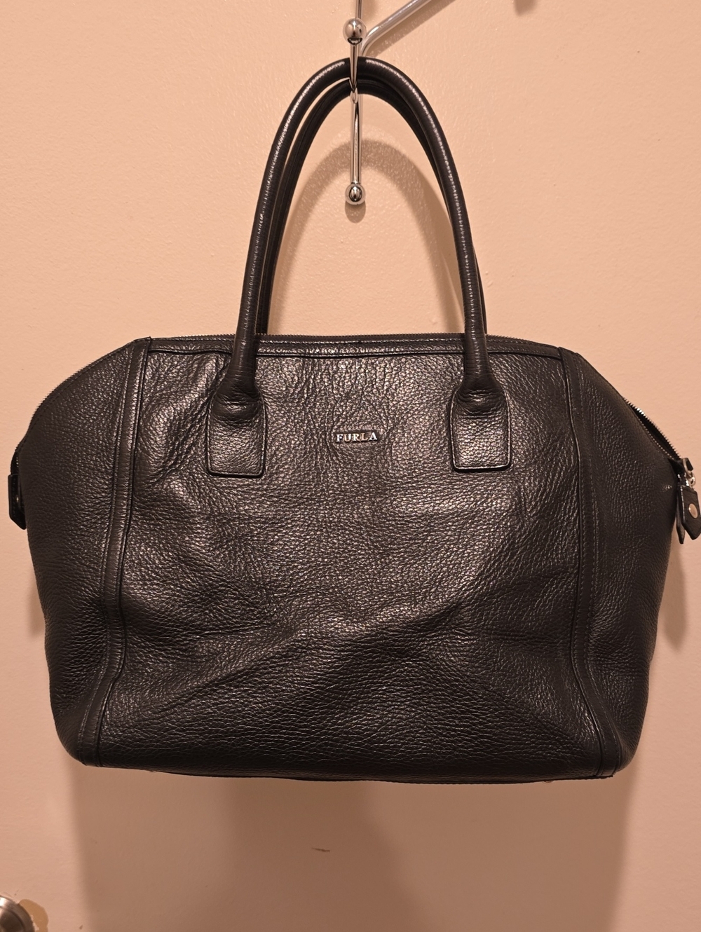 Furla Black Pebbled Leather Satchel
